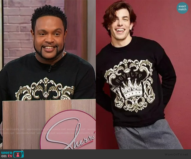 Royalty by Maluma Relaxed Fit Birdseye Jacquard Logo Sweater worn by Jawn Murray on Sherri